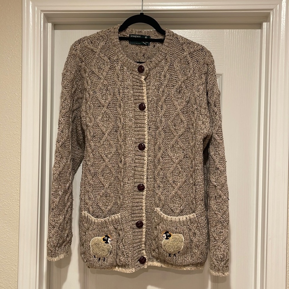 Brown Cable Knit Cardigan with Sheep Pockets